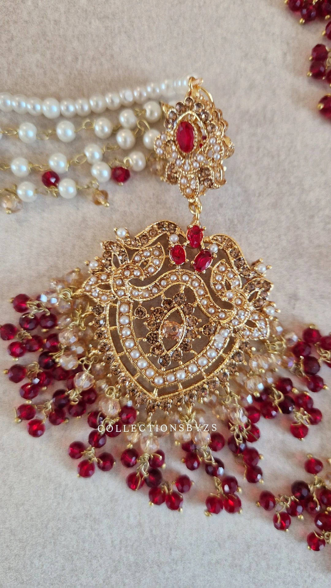 ILMA- Luxurious Pakistani Choker Set -  MAROON/RED