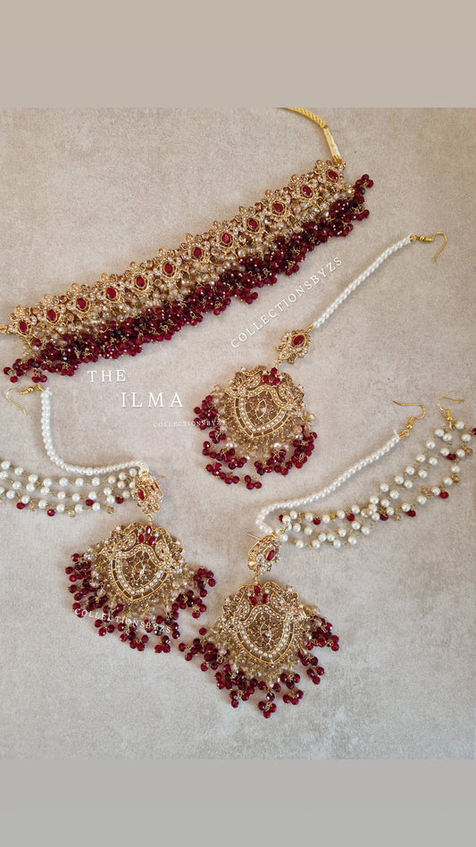 ILMA- Luxurious Pakistani Choker Set -  MAROON/RED