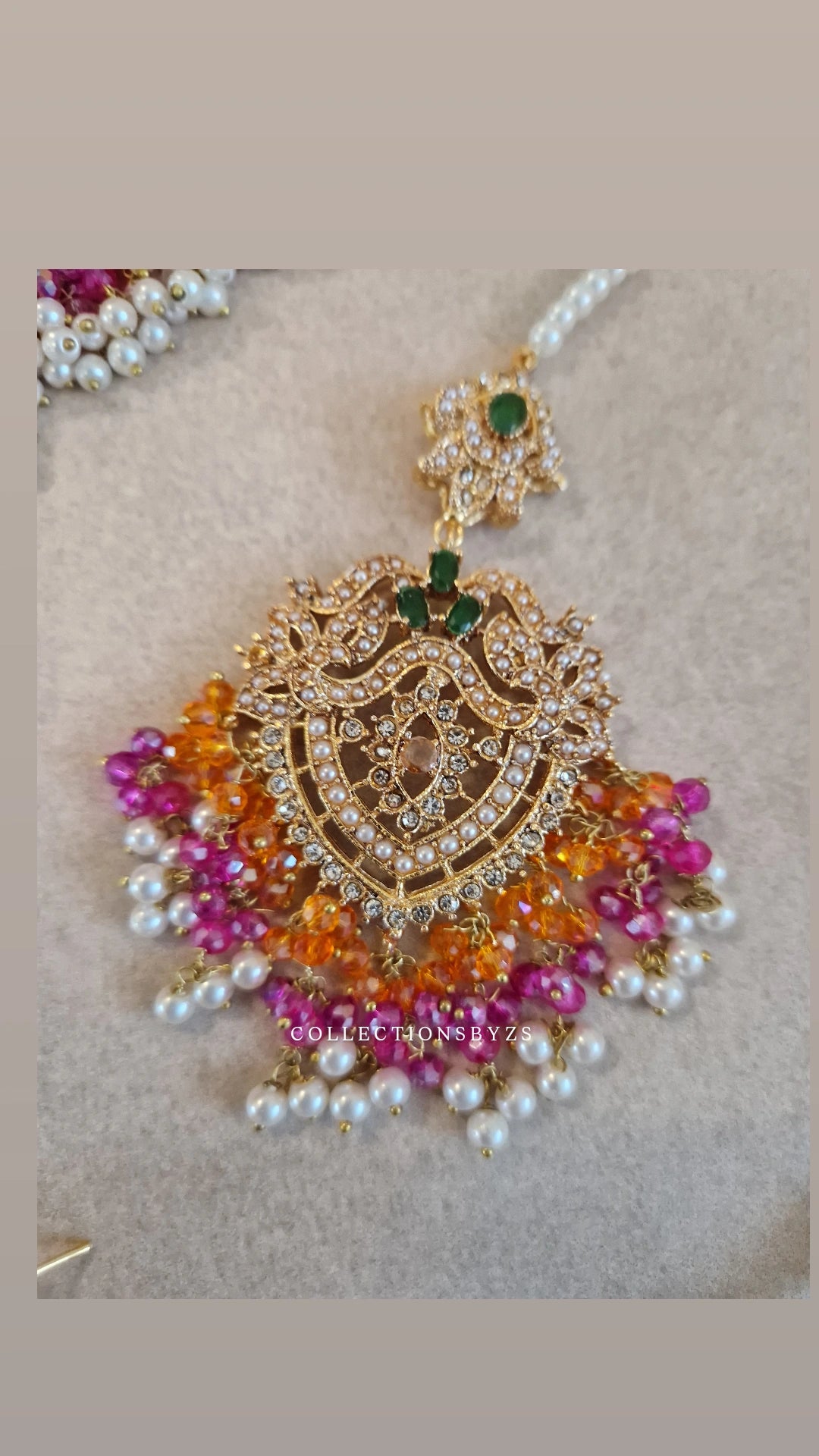 ILMA- Pakistani Choker Set - Mehndi Colours - PINK & ORANGE