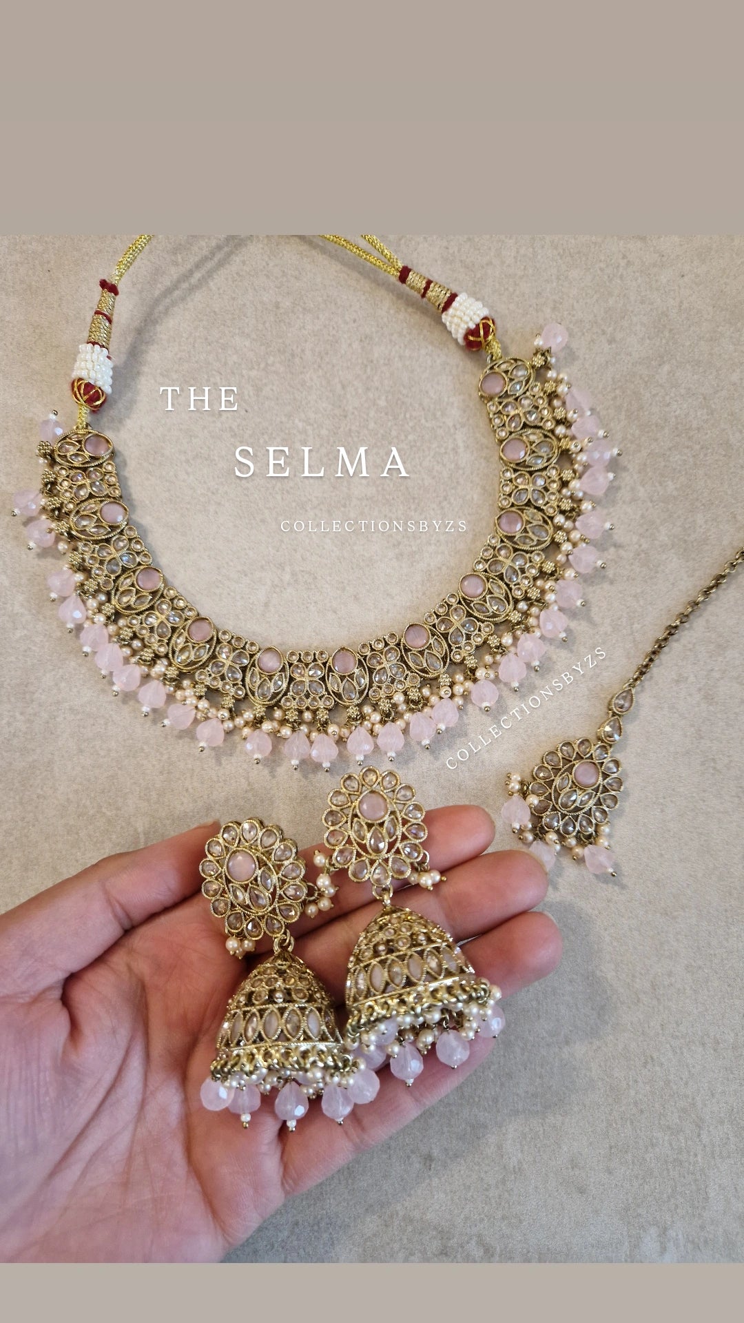 SELMA- Indian Reverse AD Jewellery Set - PINK