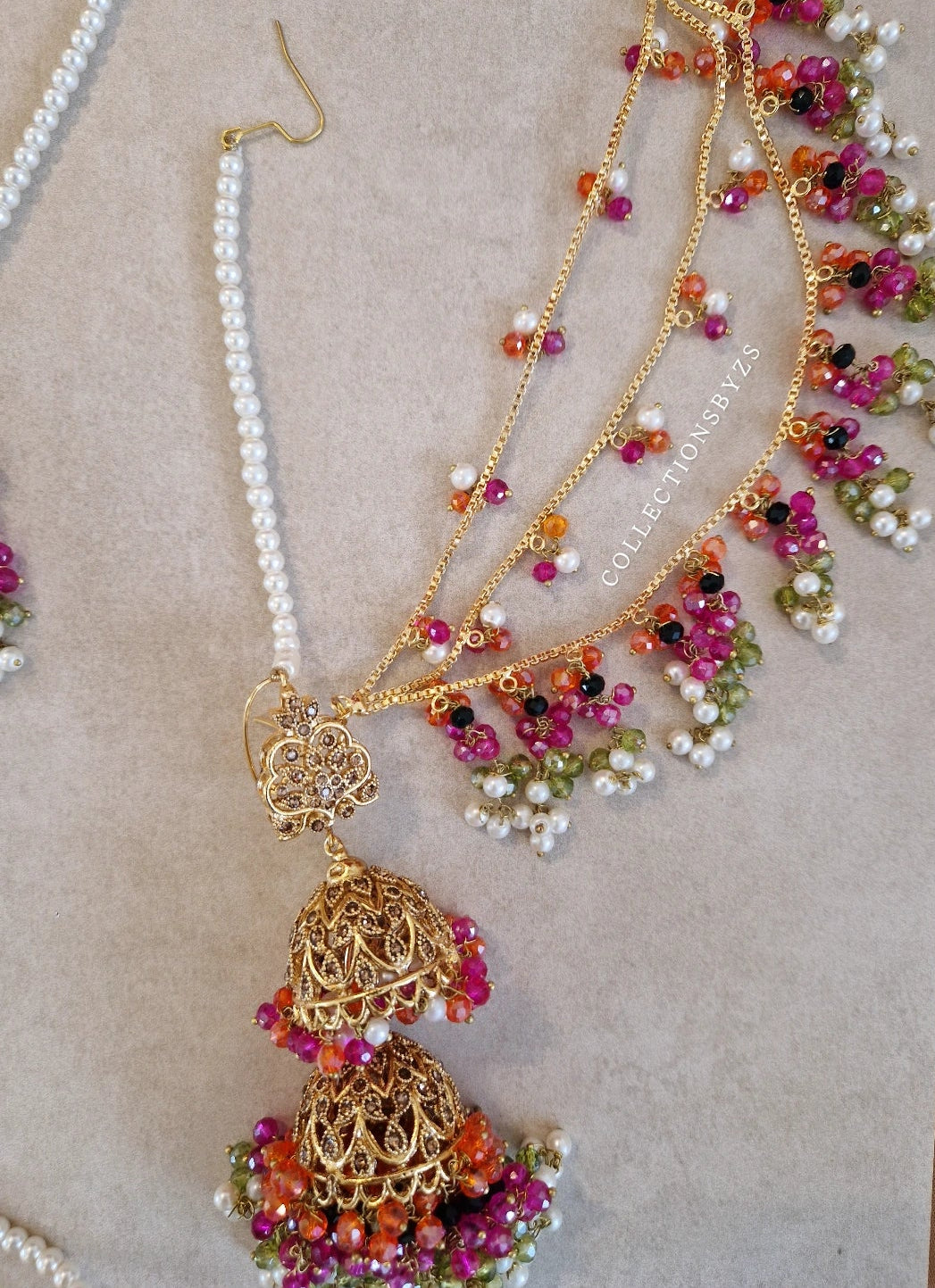 FARIYAH- Stunning Pakistani style bridal Earrings &  Tikka Set