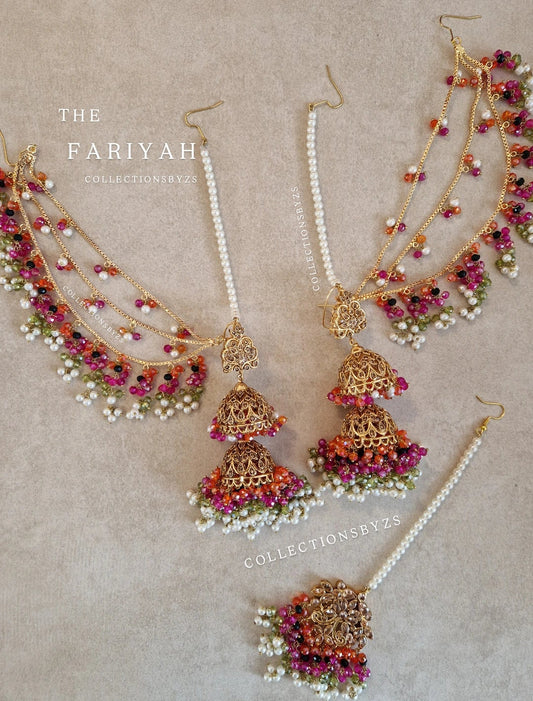 FARIYAH- Stunning Pakistani style bridal Earrings &  Tikka Set