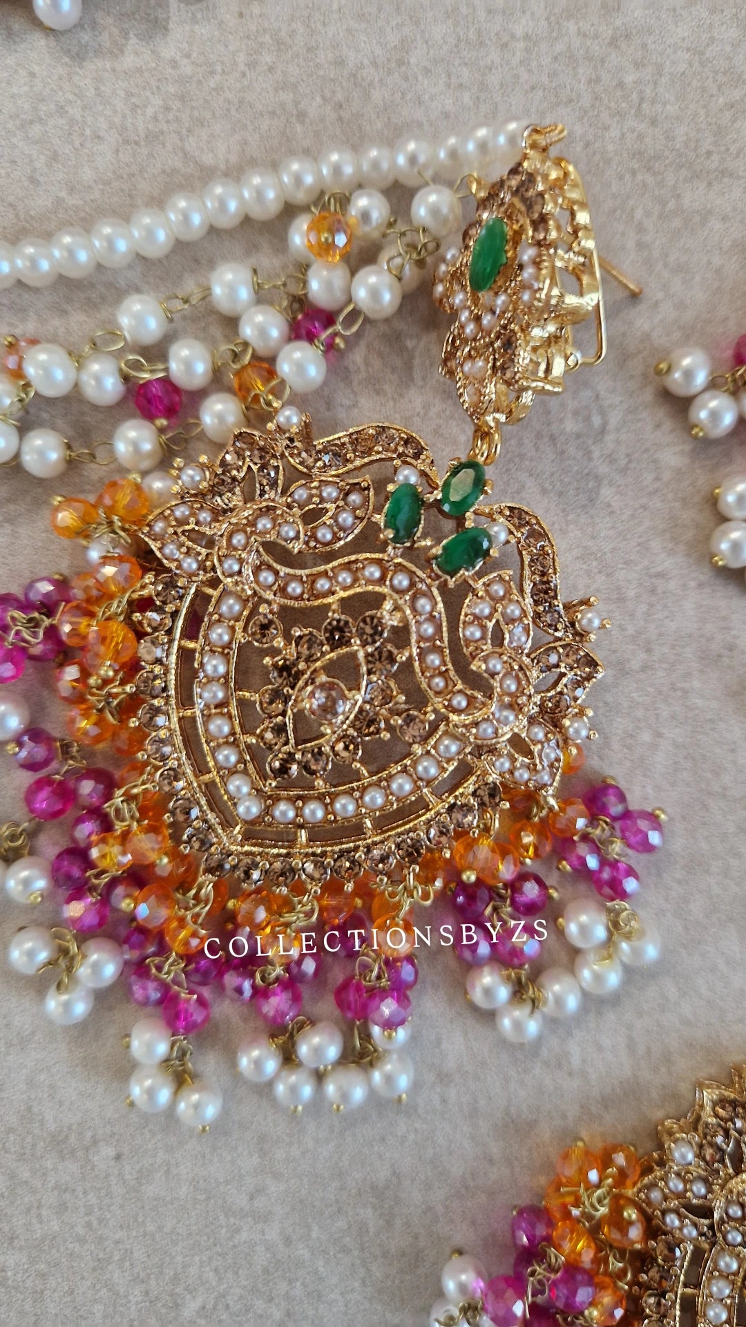 ILMA- Pakistani Choker Set - Mehndi Colours - PINK & ORANGE