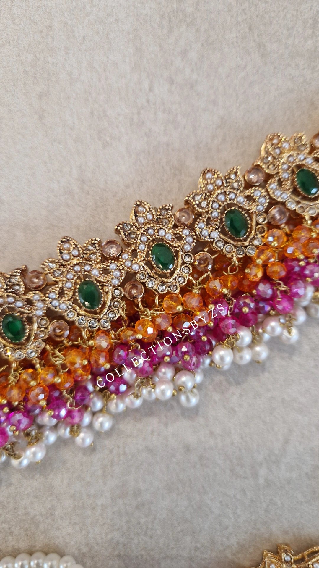 ILMA- Pakistani Choker Set - Mehndi Colours - PINK & ORANGE