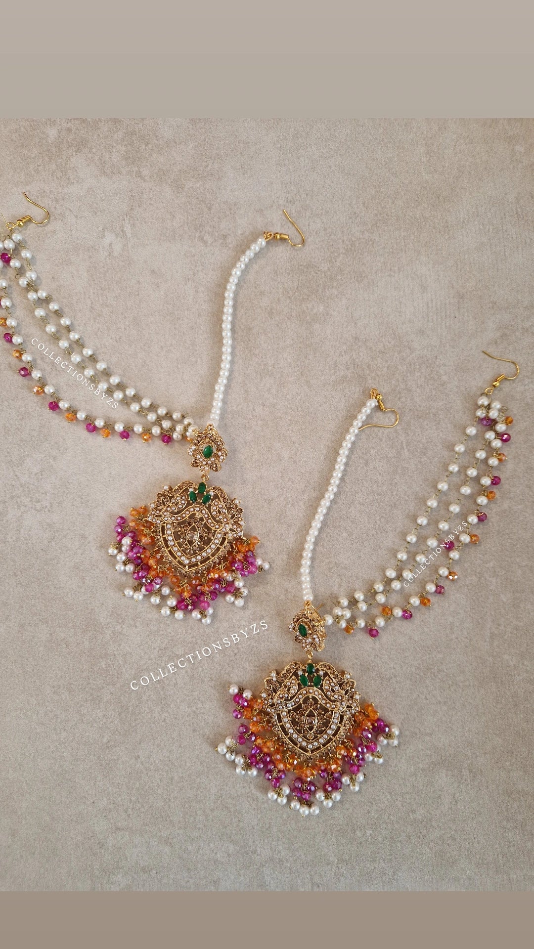 ILMA- Pakistani Choker Set - Mehndi Colours - PINK & ORANGE