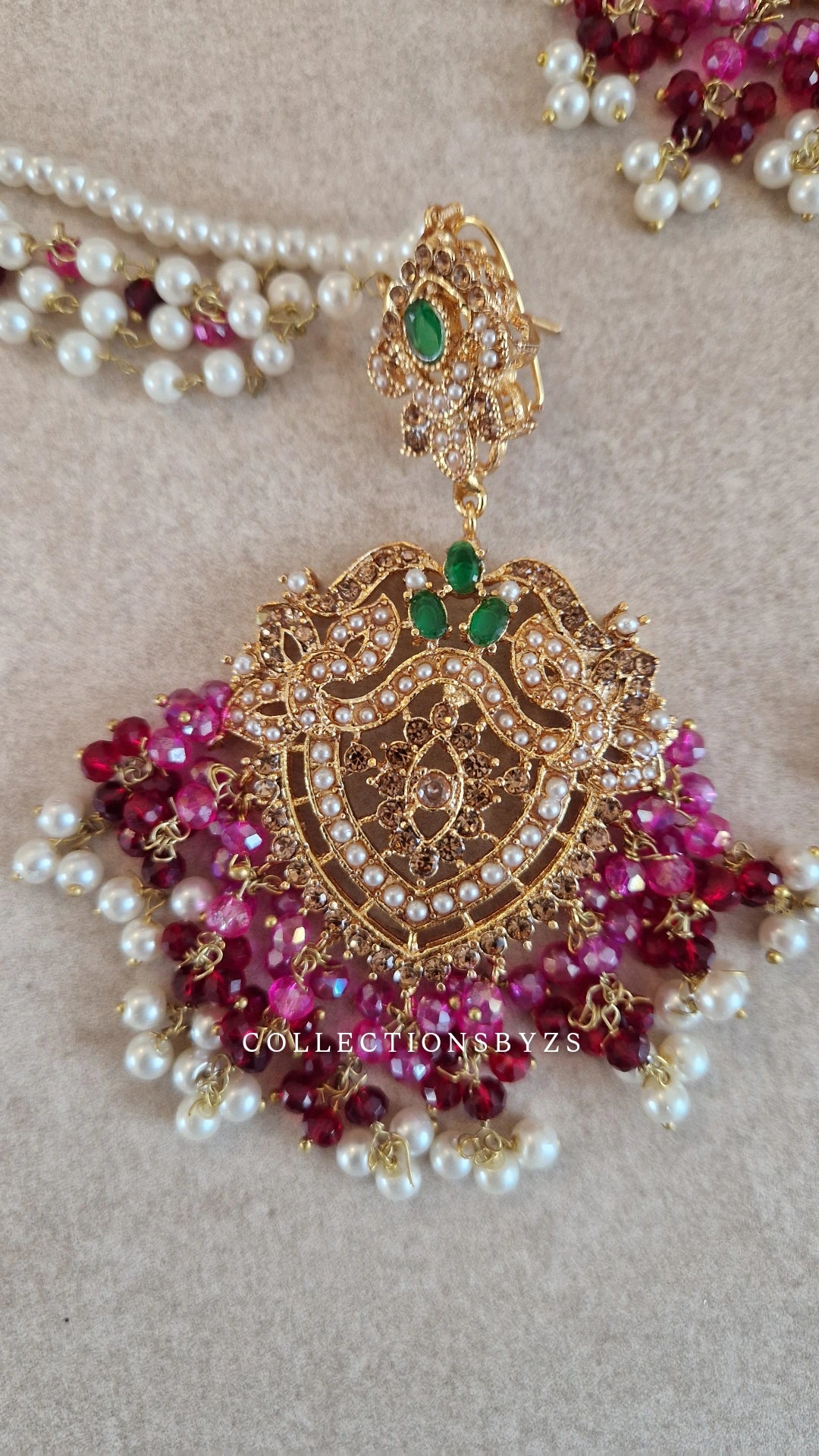 ILMA - Luxurious Pakistani Choker Set -  MAROON, PINK AND GREEN