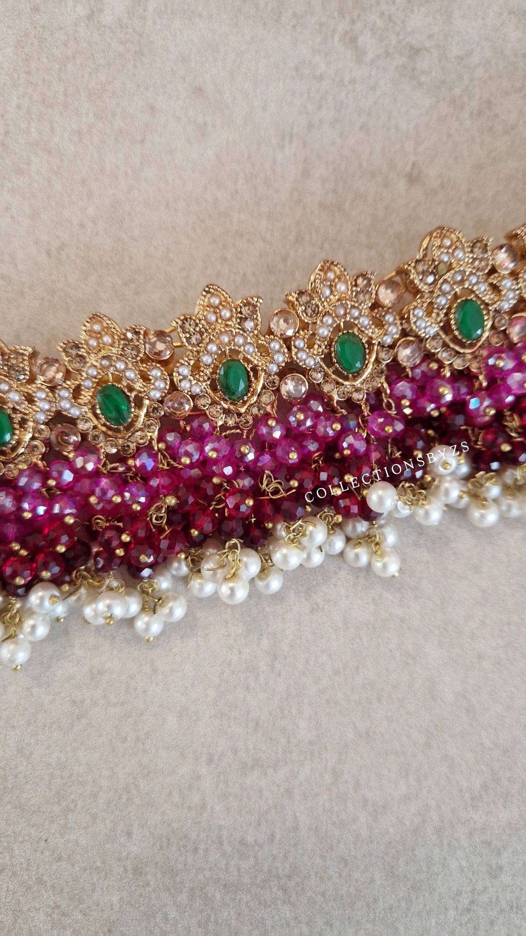 ILMA - Luxurious Pakistani Choker Set -  MAROON, PINK AND GREEN
