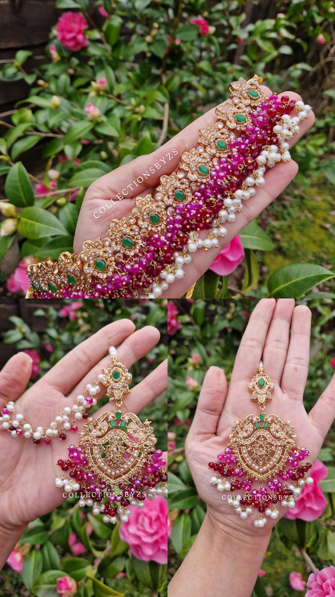 ILMA - Luxurious Pakistani Choker Set -  MAROON, PINK AND GREEN