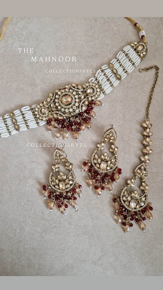 MAHNOOR - Elegant Indian Choker Set- MAROON/RED