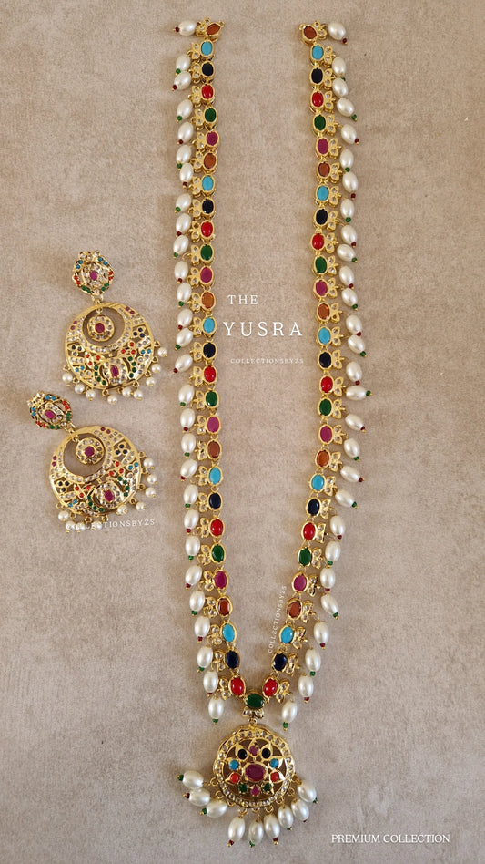 YUSRA - *Premium* range - Multicoloured Hyderabadi Jadu Mala and Earrings Set