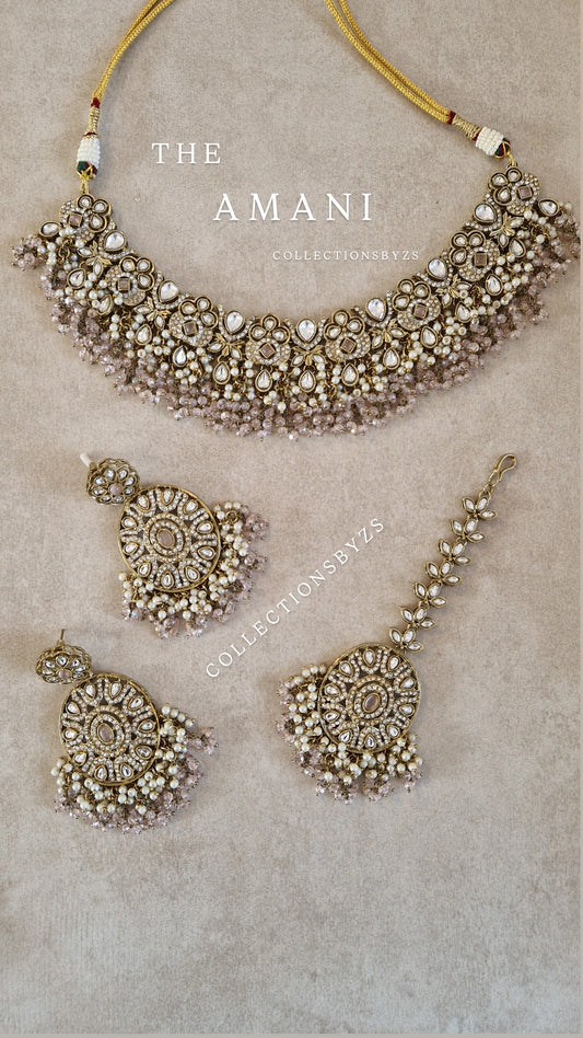 AMANI - Stunning High quality Indian Kundan Inspired Necklace Set - Baby Pink