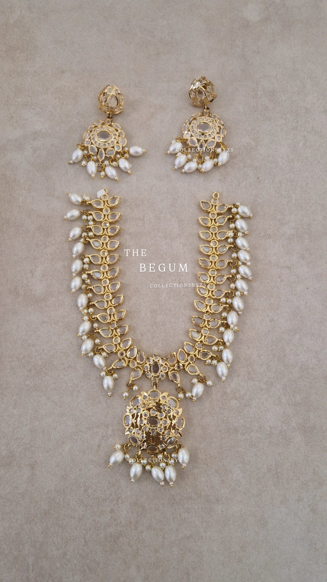 BEGUM Jewellery Set - *Premium* range - Indian Golden Necklace and Earrings Set
