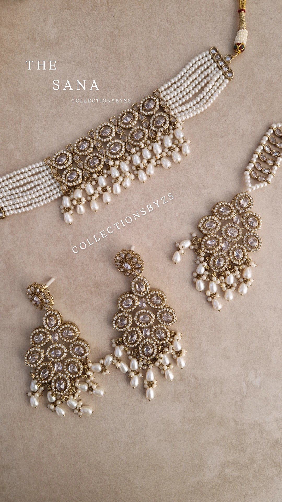 SANA - Elegant Reverse AD Indian Choker Set - WHITE PEARL