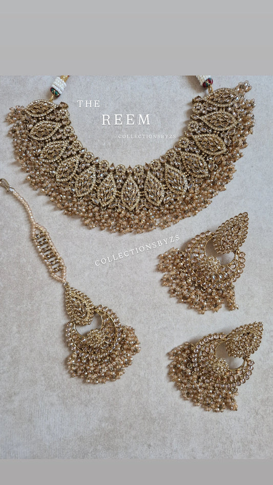 REEM- Beautiful Indian Oversized Necklace Jewellery Set- GOLD