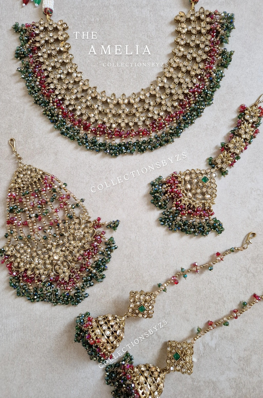 AMELIA-  Bridal/Semi Bridal Indian Jewellery set - MAROON & GREEN