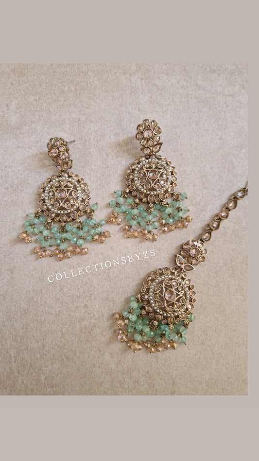 Small Earring and Tikka Set - LIGHT GREEN