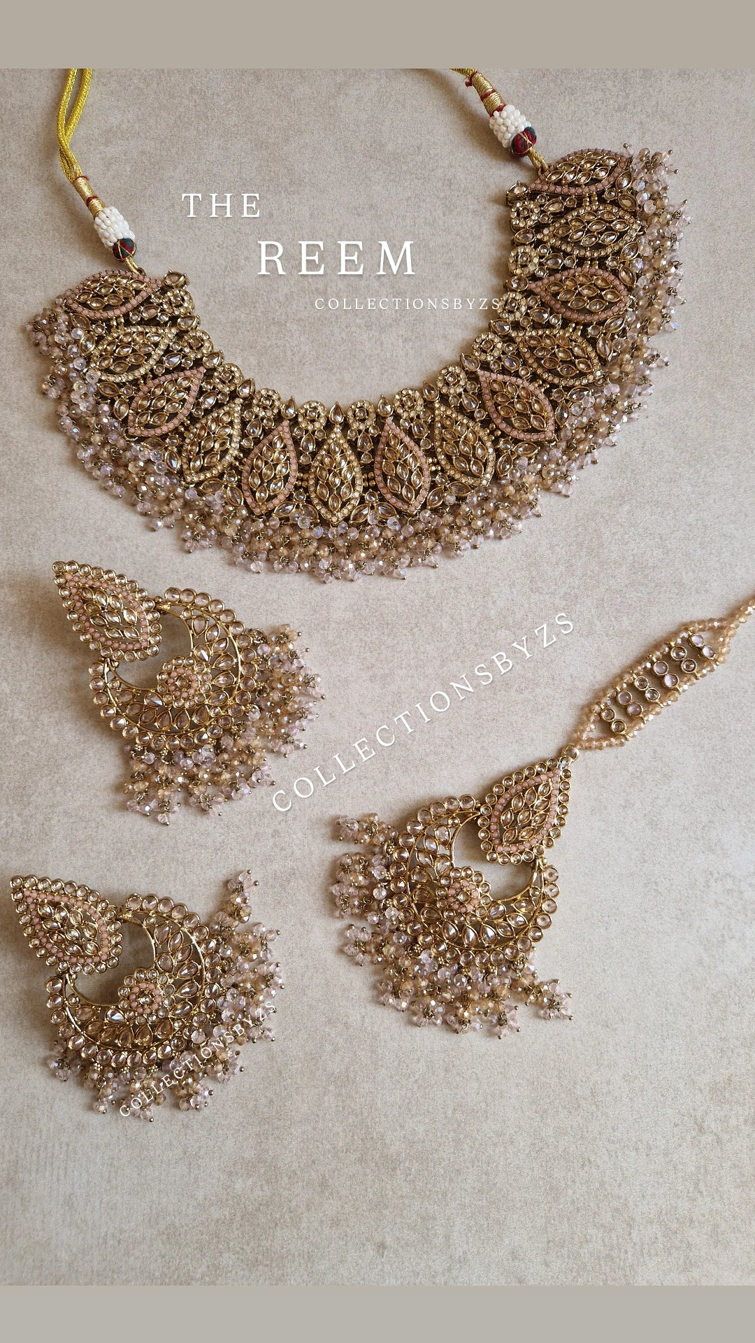 REEM- Beautiful Indian Oversized Necklace Jewellery Set- BABY PINK