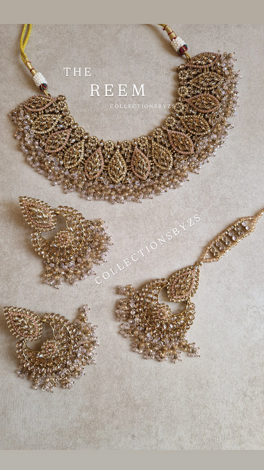 REEM- Beautiful Indian Oversized Necklace Jewellery Set- BABY PINK