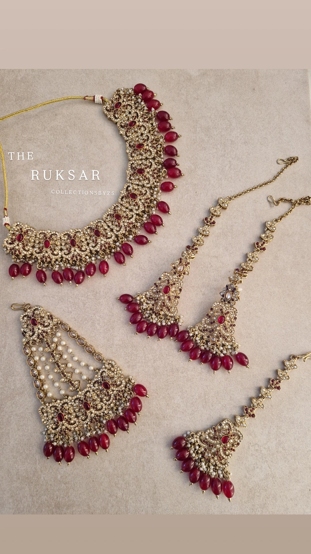 RUKSAR : 4 Piece Indian Jewellery Set - Partywear/Semi Bridal - MAROON