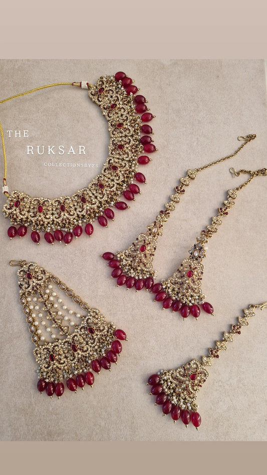 RUKSAR : 4 Piece Indian Jewellery Set - Partywear/Semi Bridal - MAROON