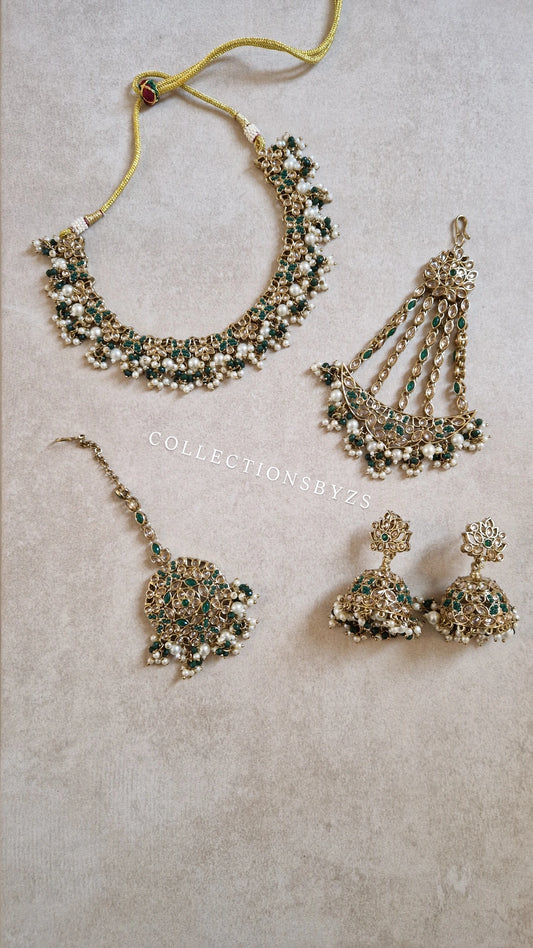 UZMA- Indian 4 piece Jewellery Set- DARK GREEN