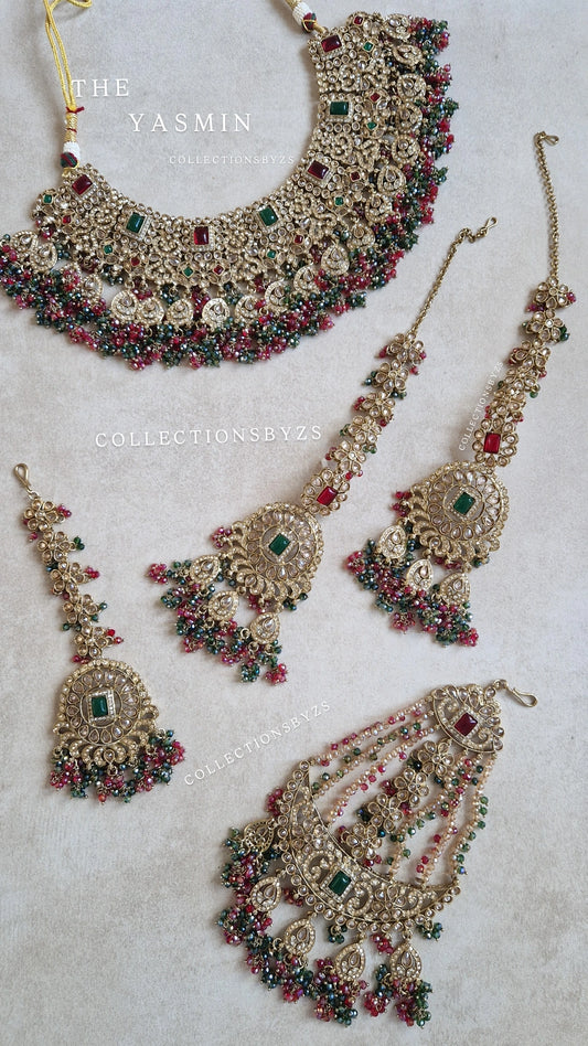 YASMIN - Beautiful Indian Bridal Jewellery Set - GREEN AND MAROON