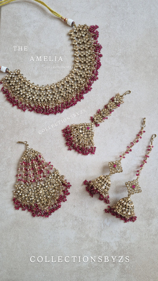 AMELIA-  Bridal/Semi Bridal Indian Jewellery set - BOLD PINK