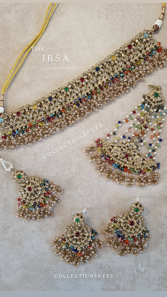 IRSA- Stunning Elegant Indian Choker Set Semi Bridal/ Party wear - MULTICOLOURED