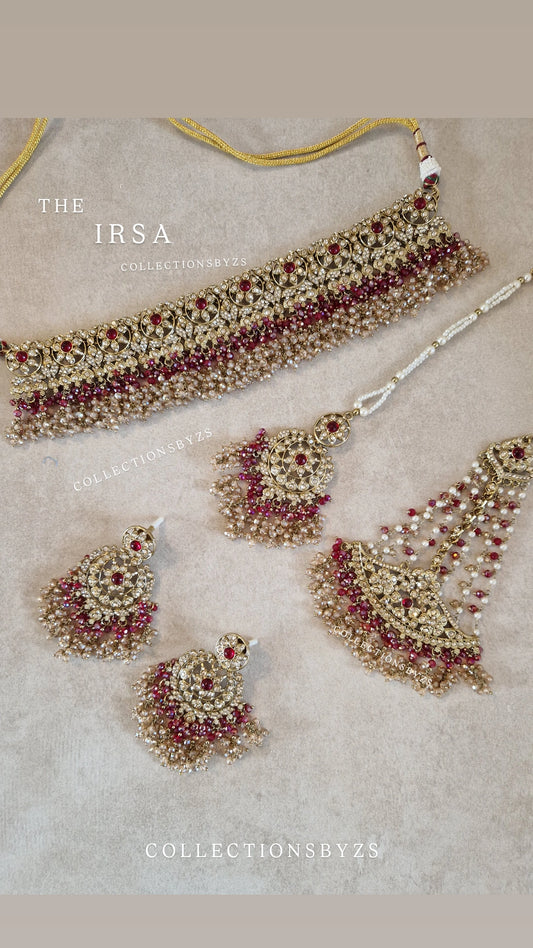 IRSA- Stunning Elegant Indian Choker Set Semi Bridal/ Party wear - RED AND GOLD