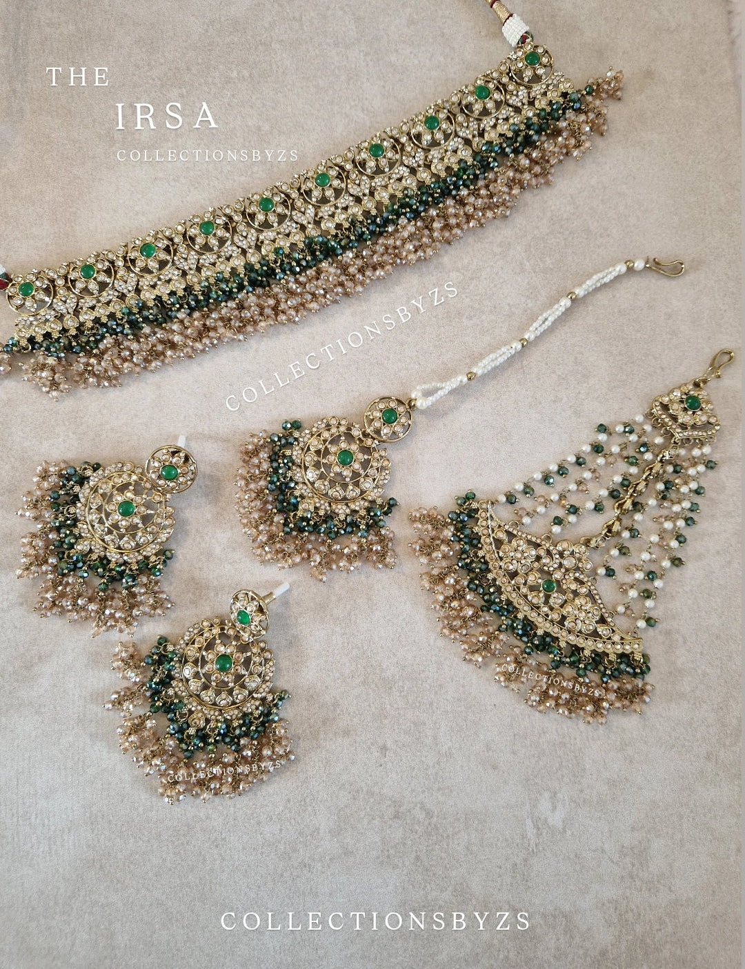 IRSA- Stunning Elegant Indian Choker Set Semi Bridal/ Party wear - DARK GREEN