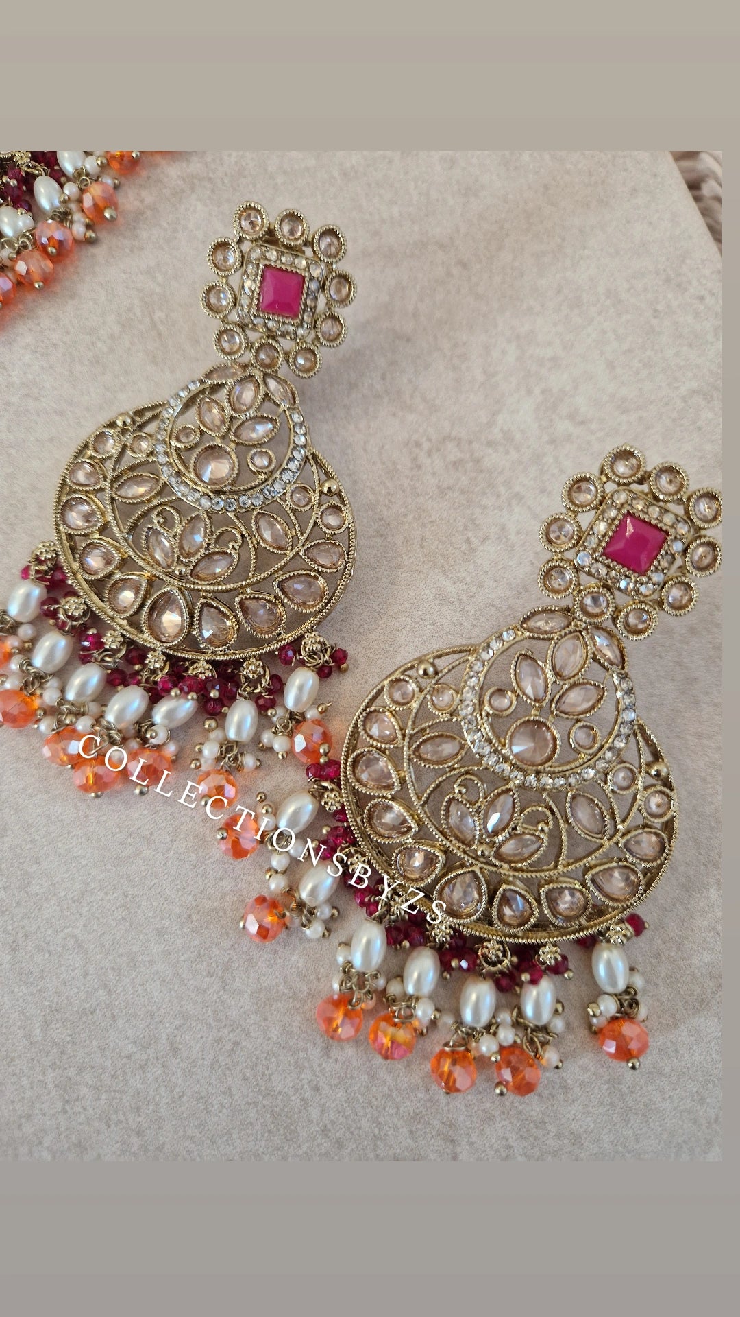 DINA- Elegant Indian Party Jewellery Set - ORANGE & PINK