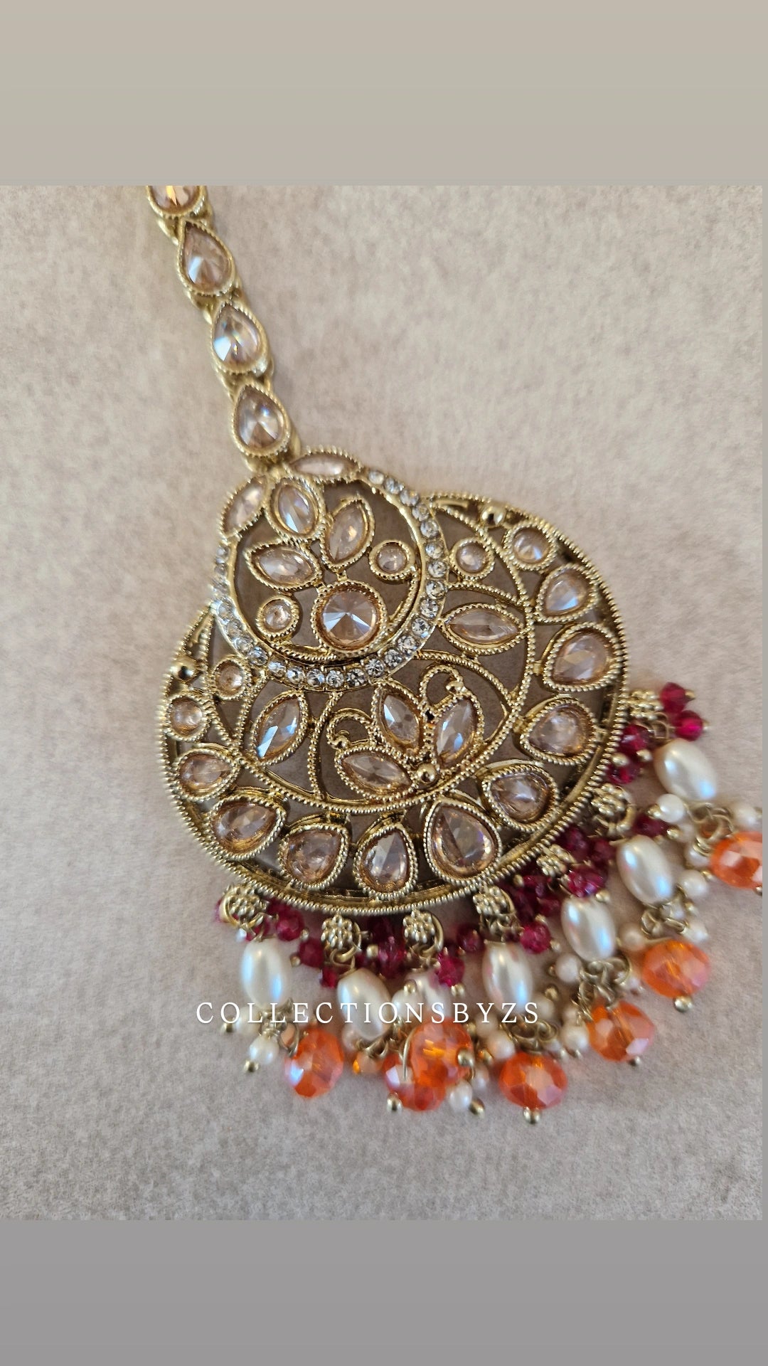 DINA- Elegant Indian Party Jewellery Set - ORANGE & PINK