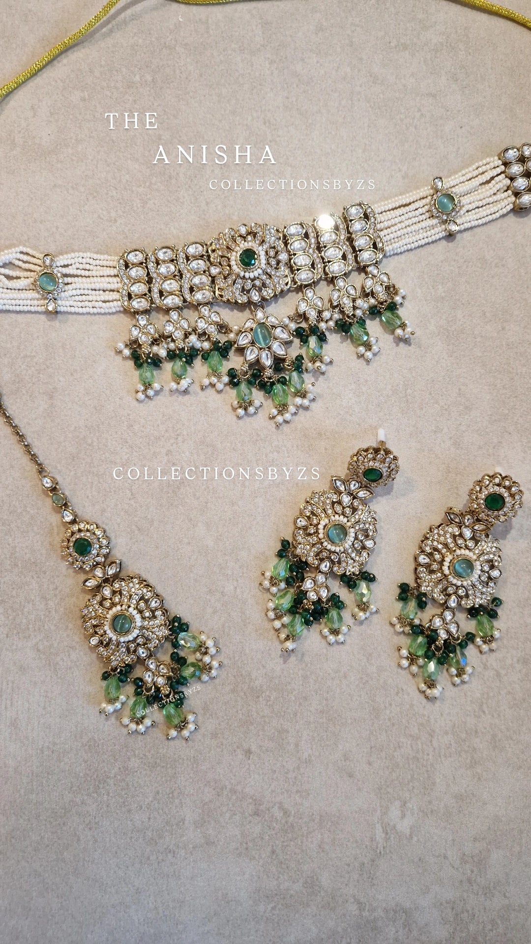 ANISHA- Stunning Kundan Indian Choker Set - Emerald and Light Green