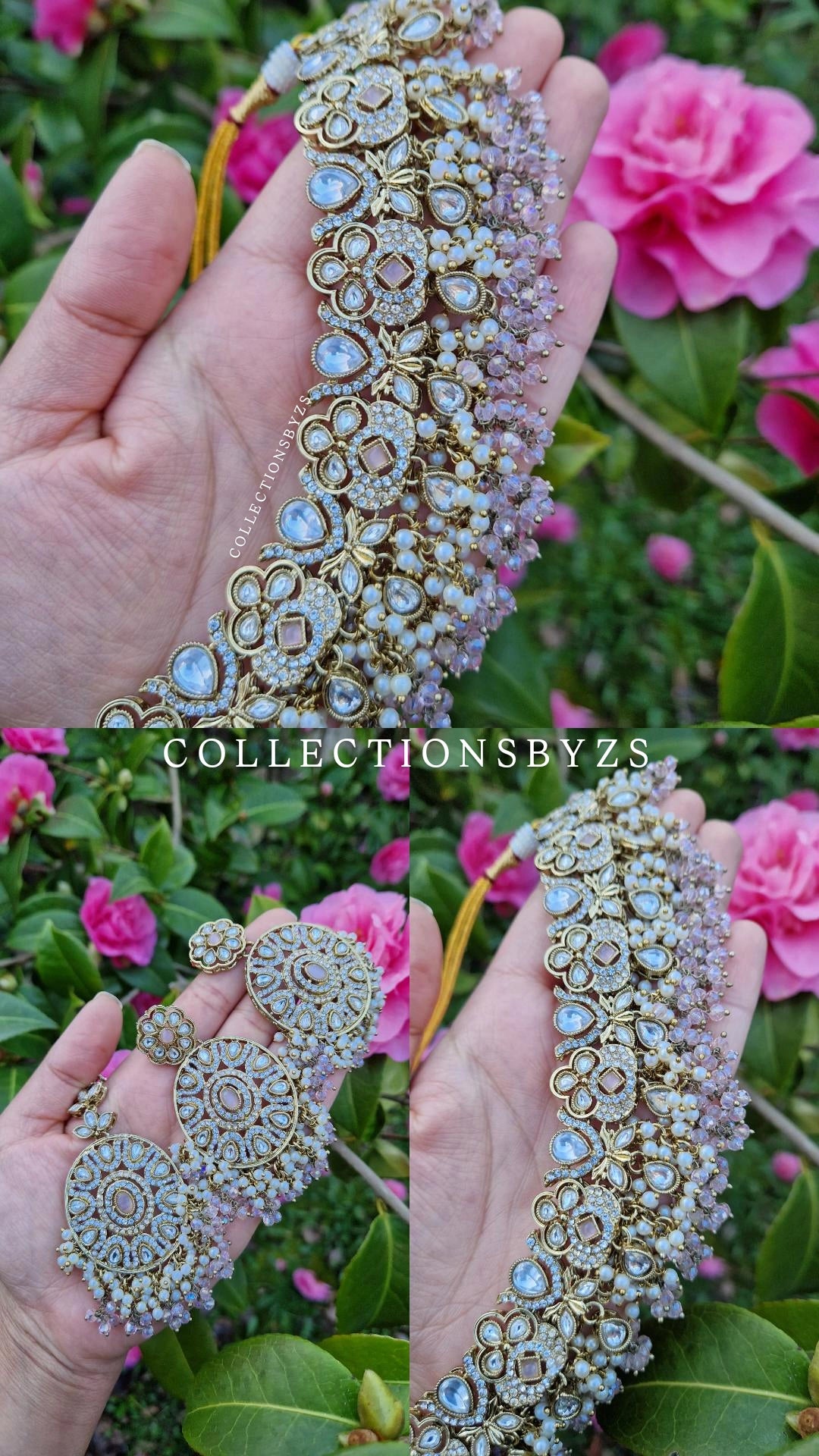 AMANI - Stunning High quality Indian Kundan Inspired Necklace Set - Baby Pink