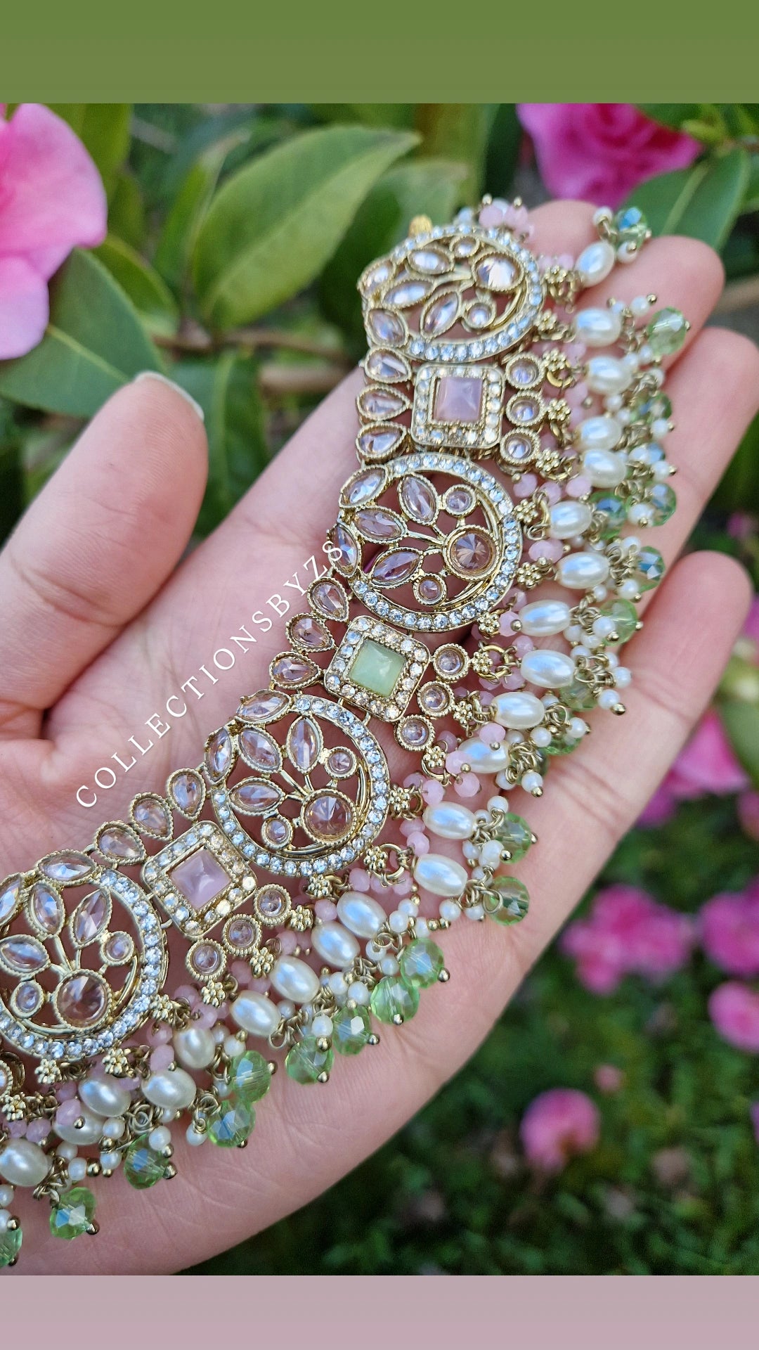 DINA- Elegant Indian Party Jewellery Set - GREEN & PINK