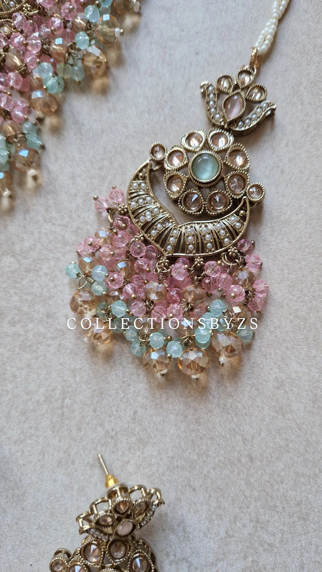HALIMA - Beautiful Indian 4 piece Necklace Set - Pink & Mint