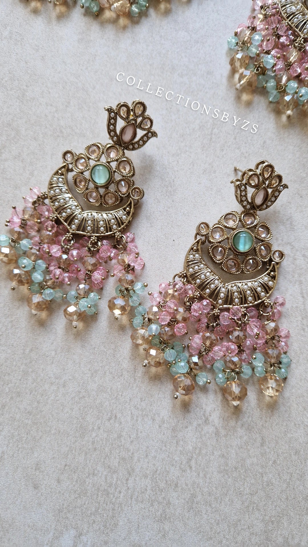 HALIMA - Beautiful Indian 4 piece Necklace Set - Pink & Mint