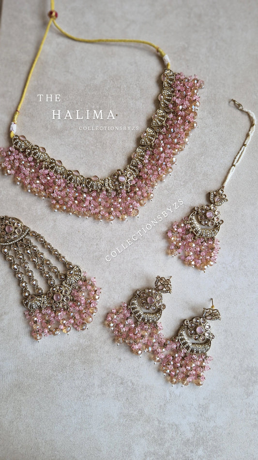 HALIMA- Beautiful Indian 4 piece Necklace Set - Pink