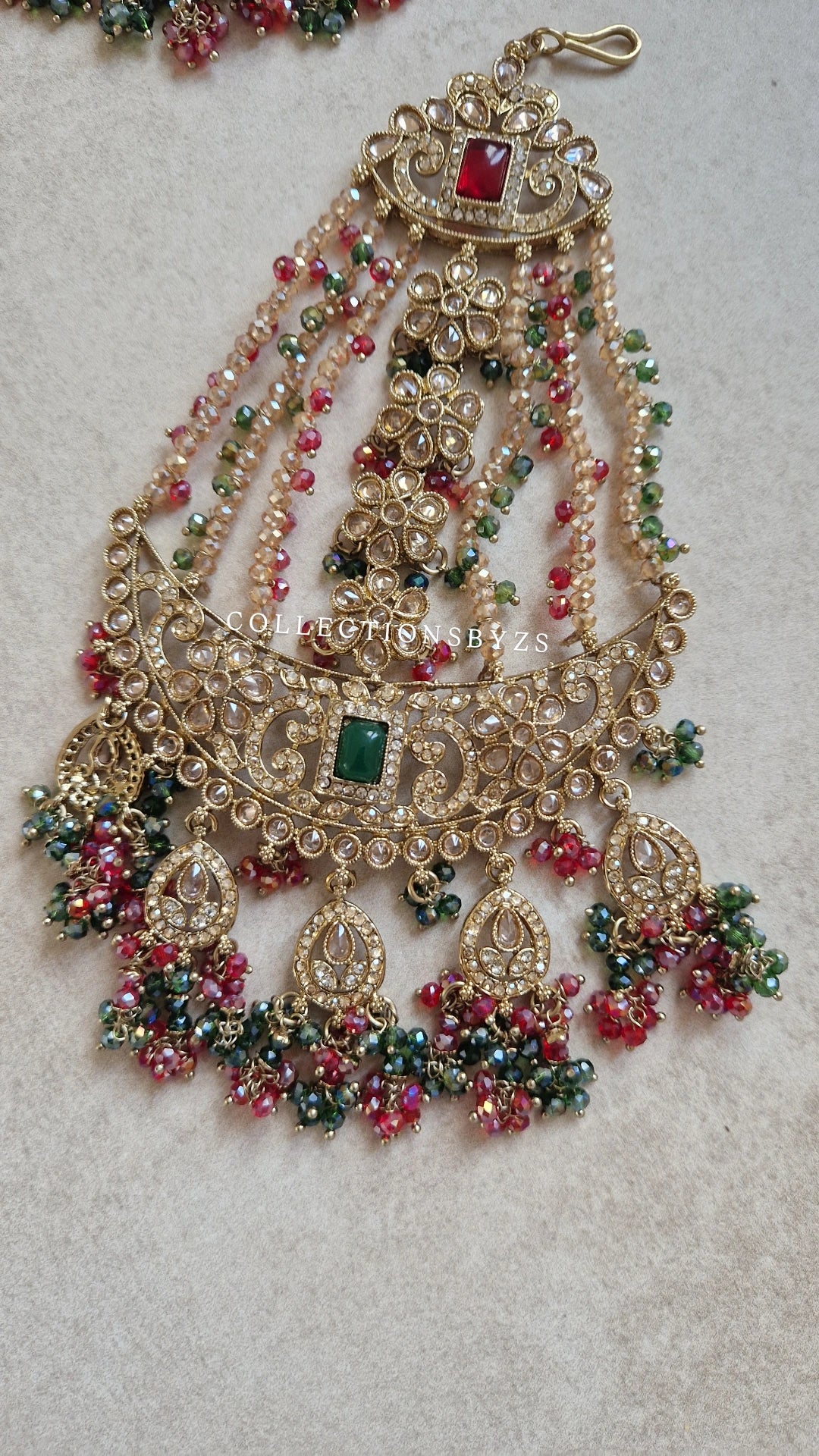 YASMIN - Beautiful Indian Bridal Jewellery Set - GREEN AND MAROON