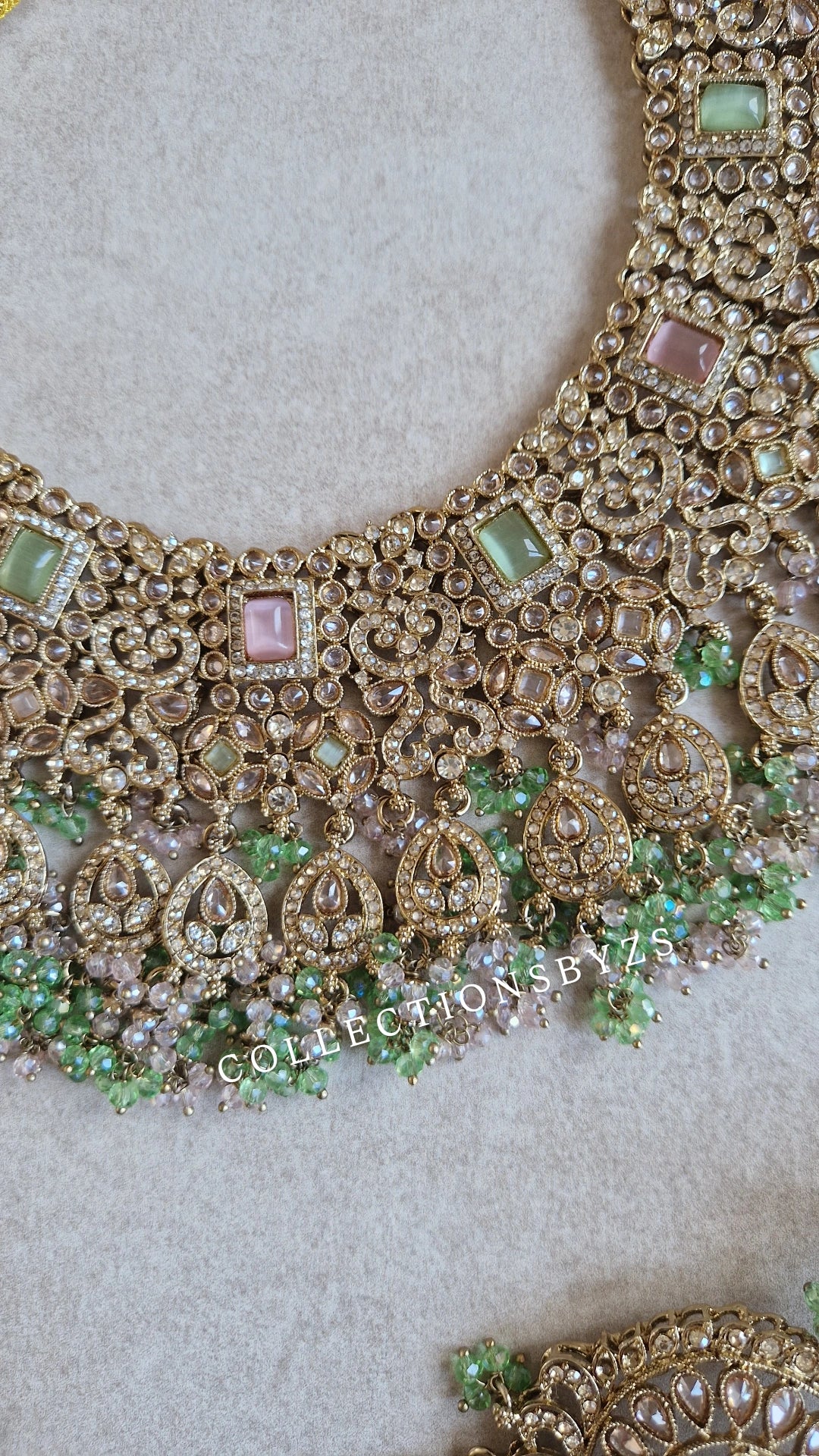 YASMIN - Beautiful Indian Bridal Jewellery Set - GREEN AND BABY PINK