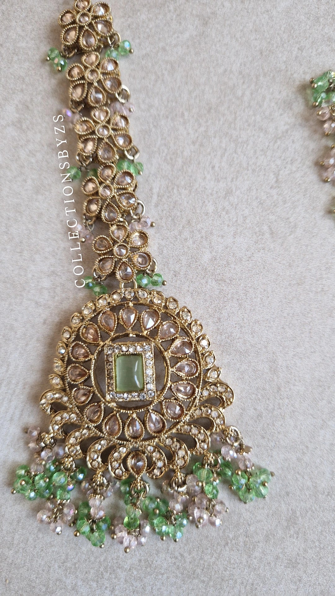 YASMIN - Beautiful Indian Bridal Jewellery Set - GREEN AND BABY PINK