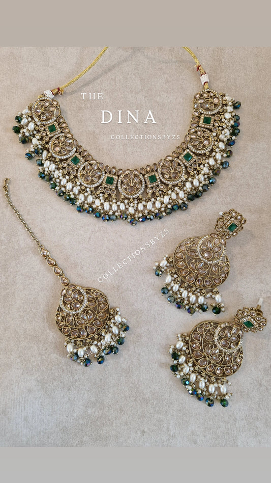 DINA- Elegant Indian Party Jewellery Set - DARK GREEN