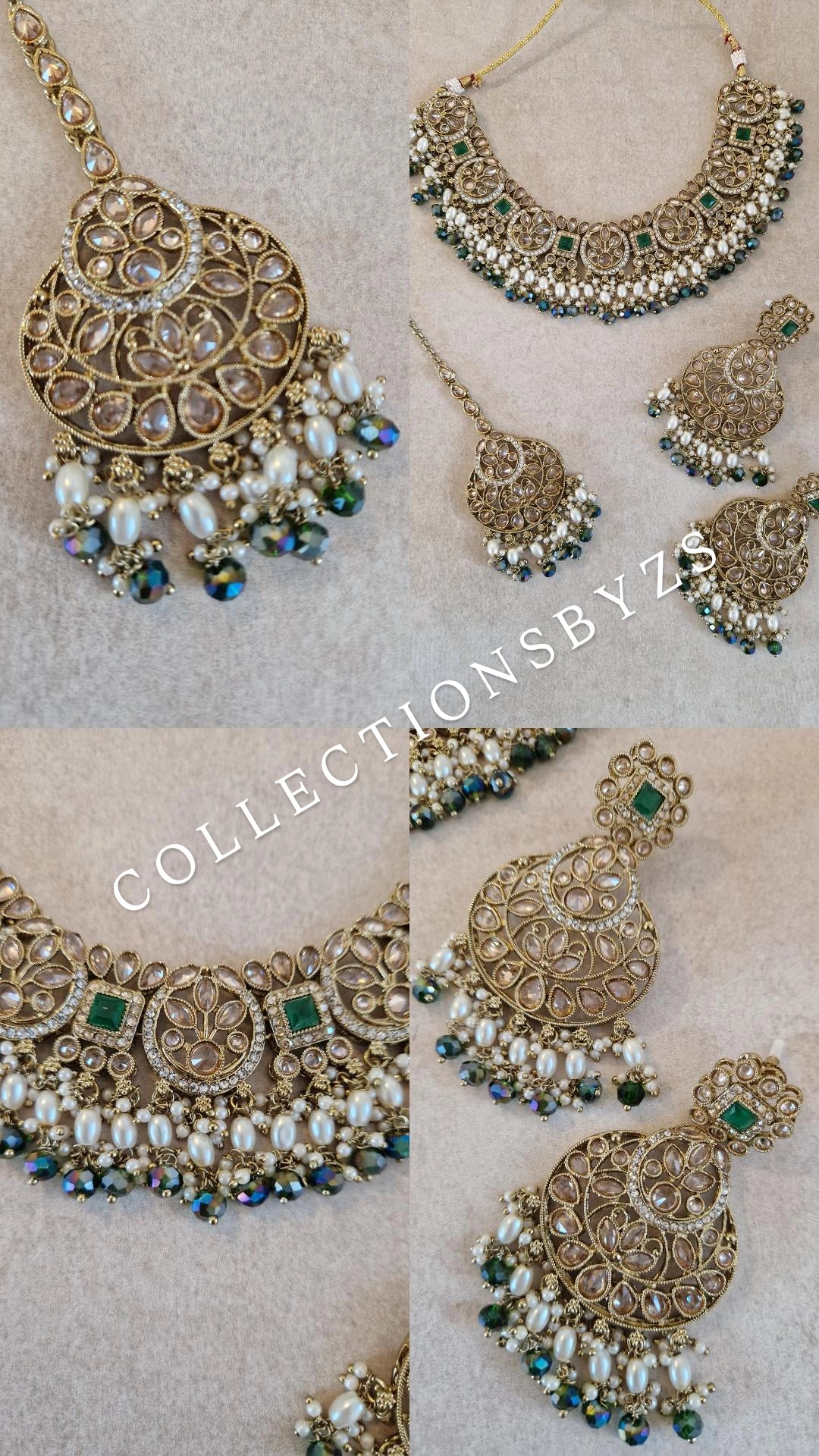 DINA- Elegant Indian Party Jewellery Set - DARK GREEN