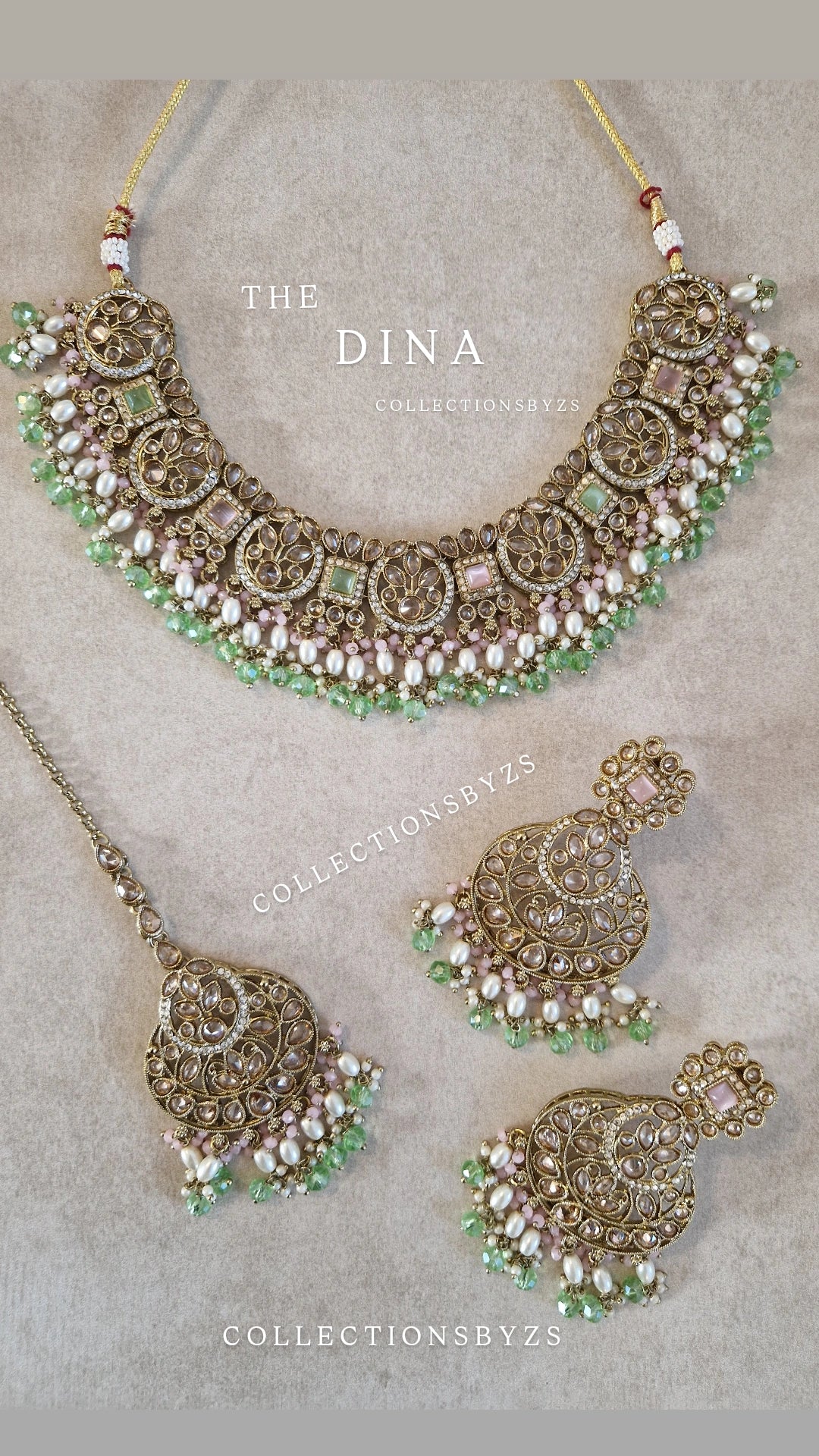 DINA- Elegant Indian Party Jewellery Set - GREEN & PINK