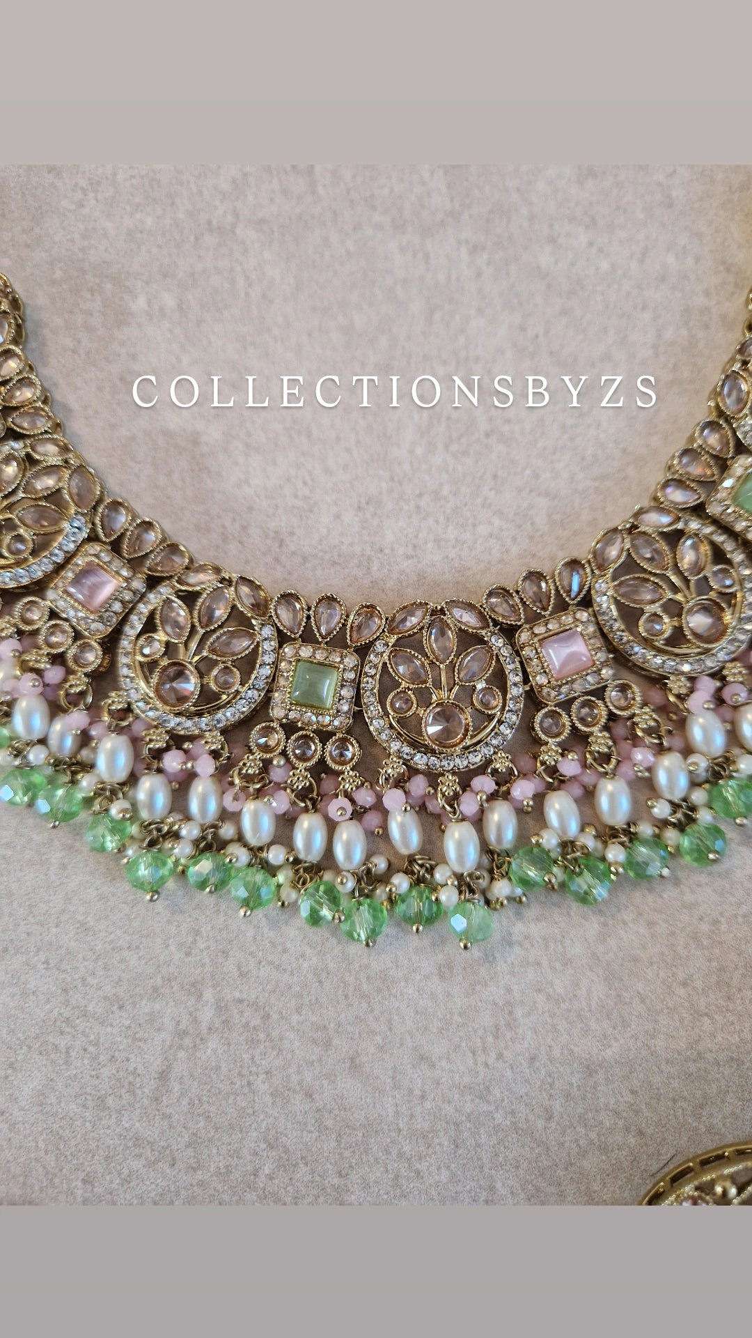 DINA- Elegant Indian Party Jewellery Set - GREEN & PINK