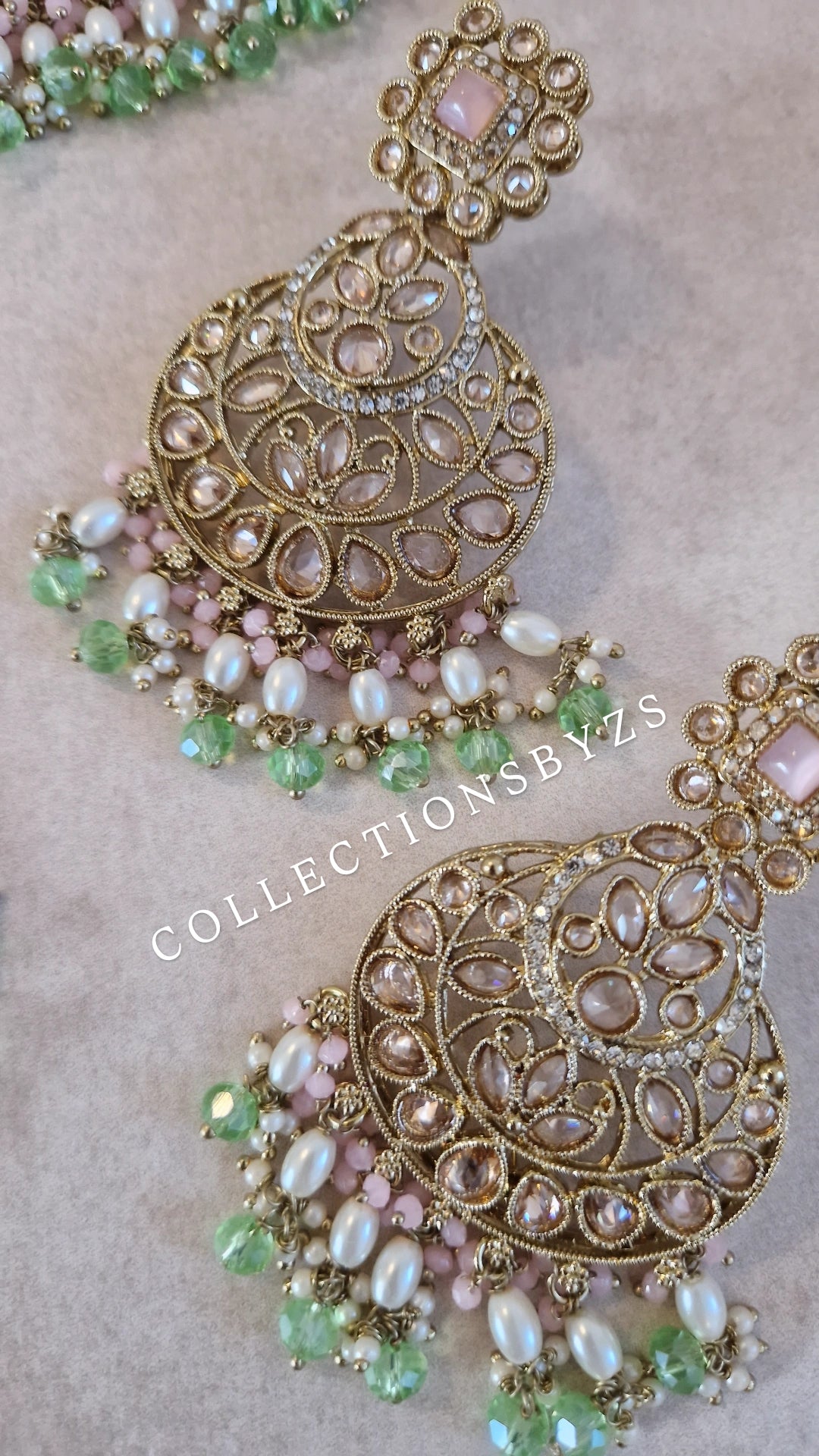 DINA- Elegant Indian Party Jewellery Set - GREEN & PINK
