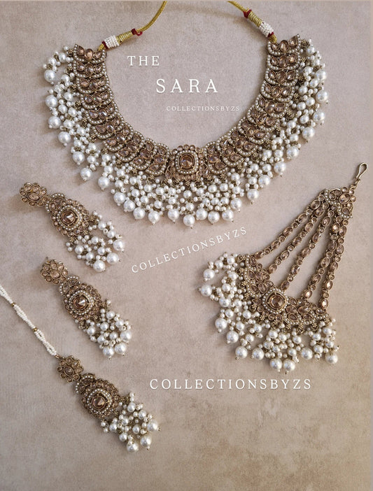 SARA - Beautiful Indian 4 piece Necklace Set - WHITE PEARL