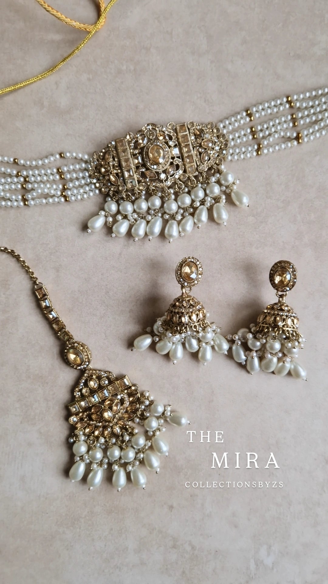 MIRA - Indian Choker Pearl Set - White and Gold