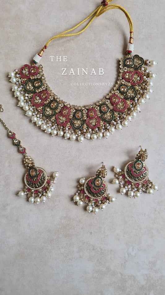 ZAINAB- CLEARANCE Beautiful pink and green Jewellery Set