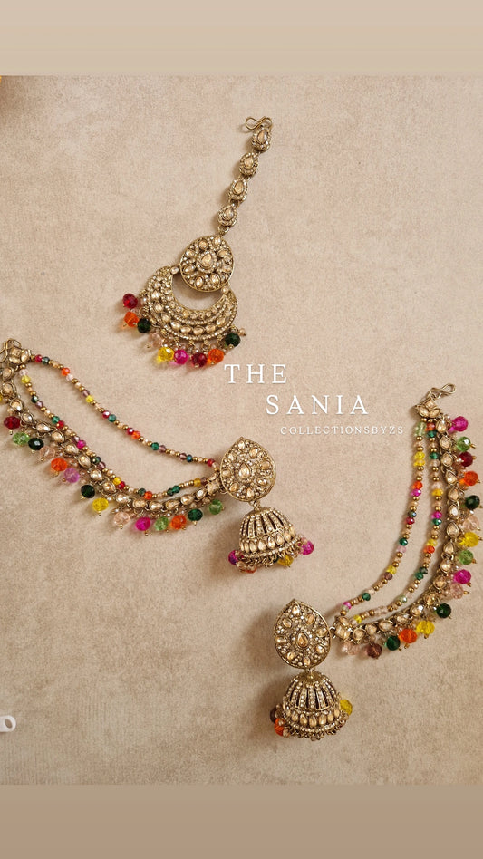 SANIA  - Earring Jhumka Tikka Set - MULTICOLOURED